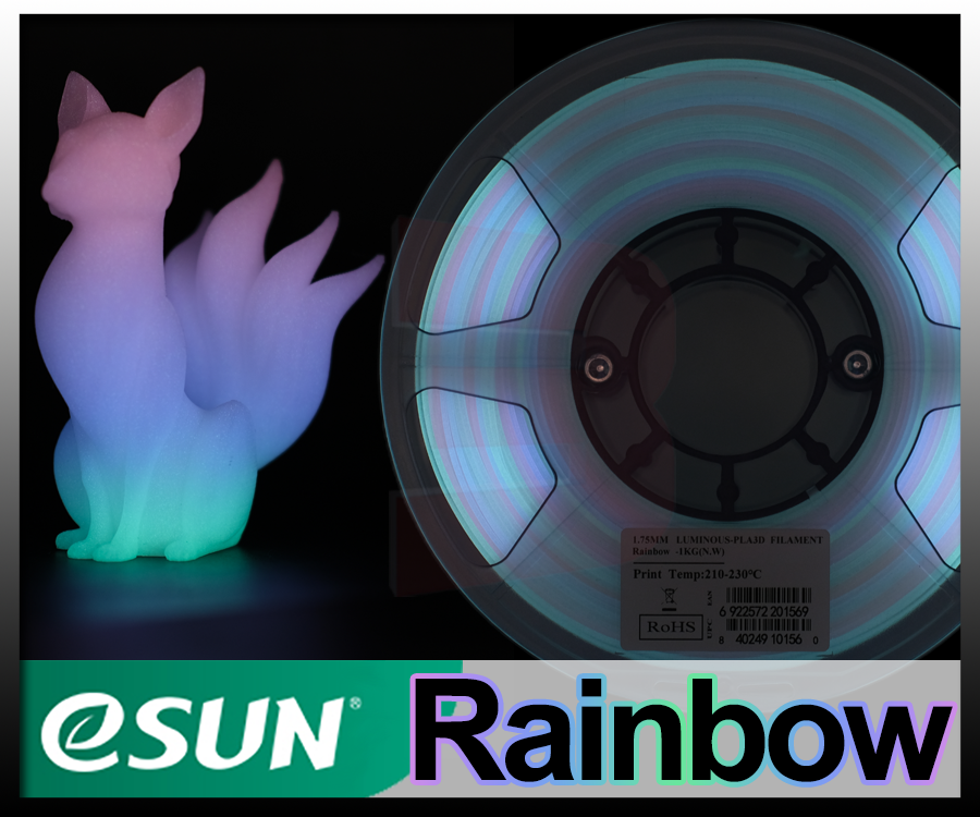 eSUN Luminous Rainbow PLA 1.75mm 3D Printer Filament 1KG Glow in